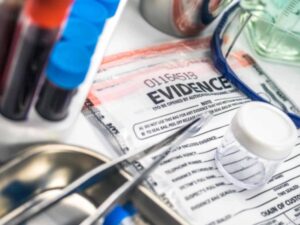 medical tools with an evidence bag on top