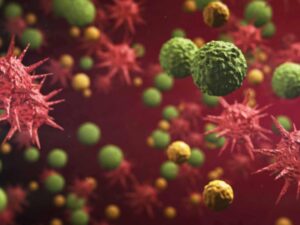 Magnified view of pathogens in the blood stream